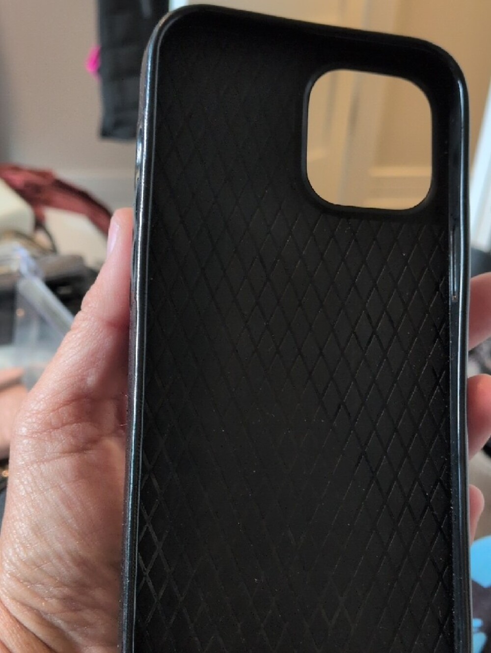 Quilted Black Zipper Phone Case with Card Pocket - Compatible Cell Accessory - Picture 2 of 4